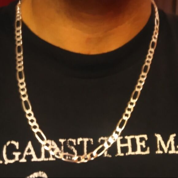 New Thick Sterling Silver 7MM Figaro Chain Necklace Long 925 Stamped Chain - Picture 10 of 12